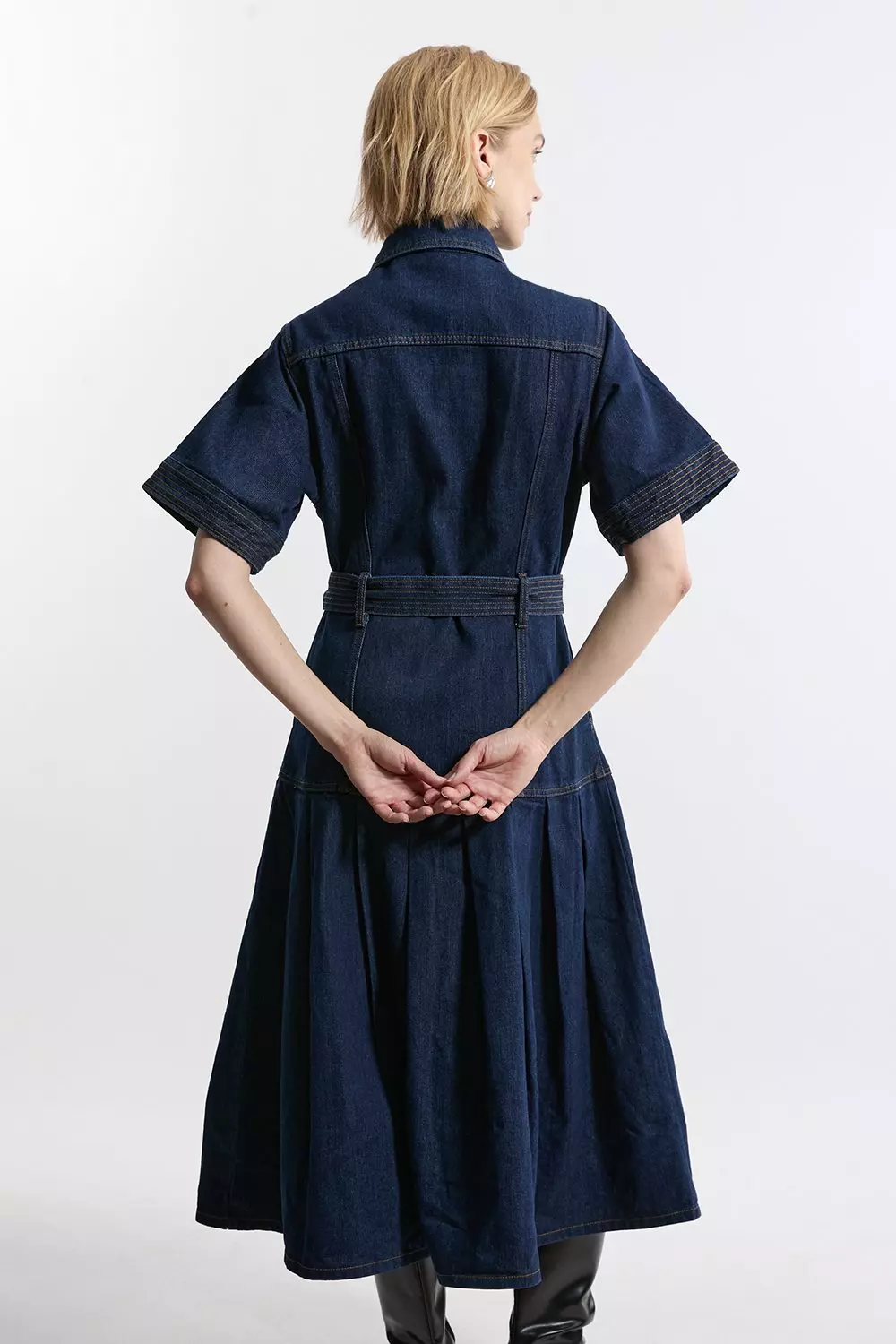 Denim Pleated Hem Biker Dress | Karen Millen